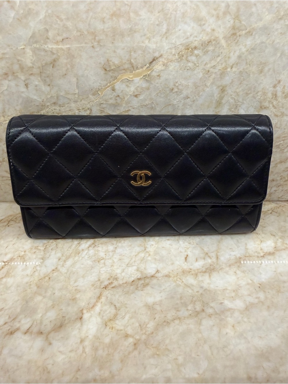 CHANEL Black Quilted Lambskin Wallet-on-Chain with Gold CC Emblem